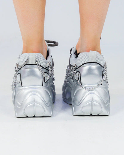 Silver Storm Women's Chain Wedge Sneakers - InstaWOW Shop