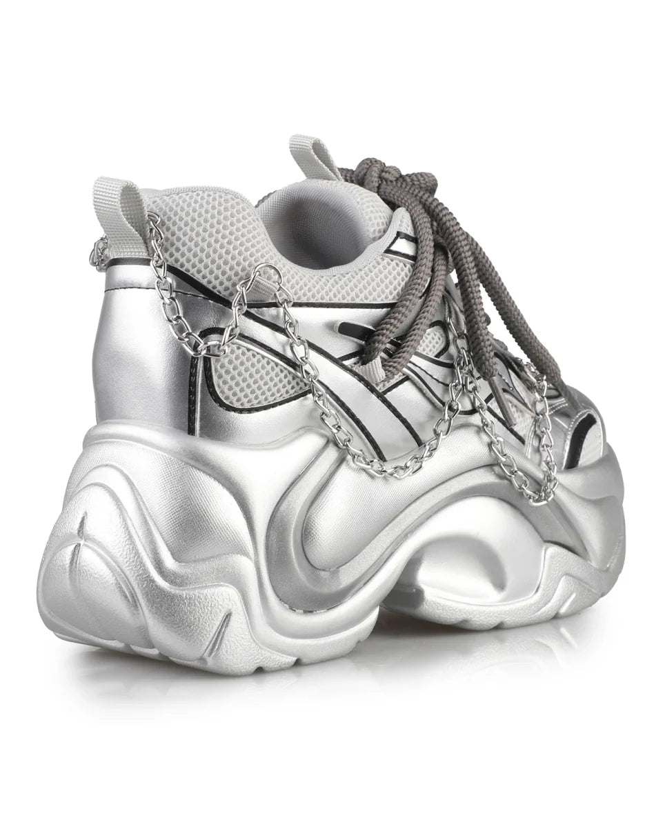 Silver Storm Women's Chain Wedge Sneakers - InstaWOW Shop