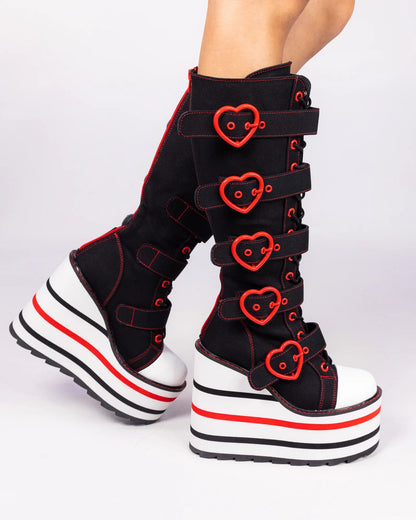 YRU Detention Hearts Black/Red Platform Boots - InstaWOW Shop