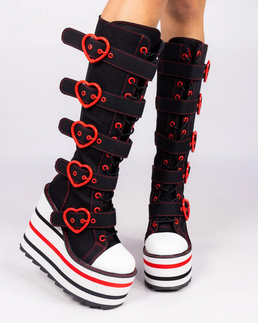 YRU Detention Hearts Black/Red Platform Boots - InstaWOW Shop