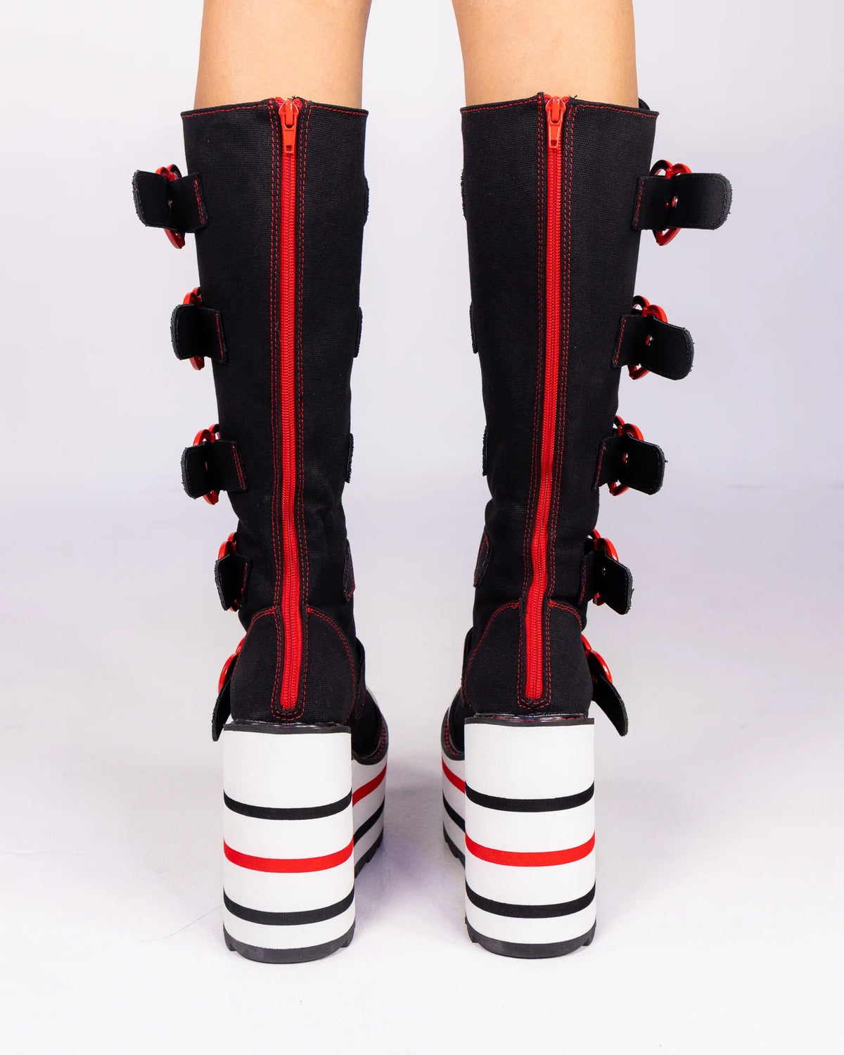 YRU Detention Hearts Black/Red Platform Boots - InstaWOW Shop