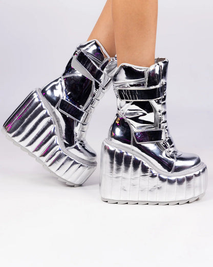 YRU Dune Moto Lo Women's Silver Chrome Boots - InstaWOW Shop